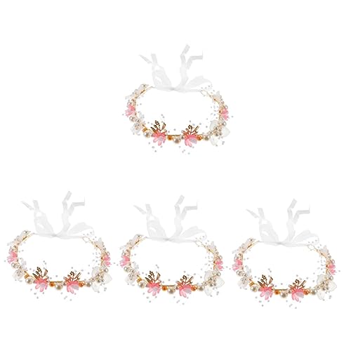 MAGICLULU 4 Stück Stirnband Fäustlinge Für Die Körperwäsche Blumenstirnbänder Für Frauen Klappkamm Männer Haargummis Kleinkind Haarband Prinzessin Fräulein Rosa Perle Metall von MAGICLULU