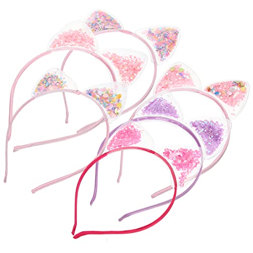 MAGICLULU 6 Stk Stirnband Treibsand-Pailletten-Auto-Ohr-Haarband Haargummis für Kinder Party hair-band hair band Stirnbänder für Mädchen Katzenohr-Haarband für Kinder Metall Schal Harz von MAGICLULU