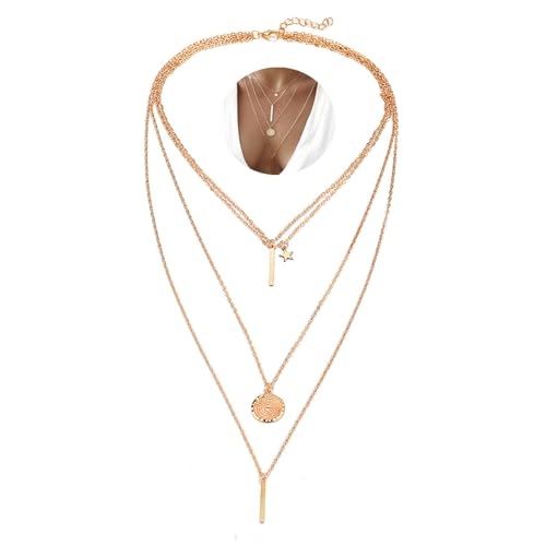 MAGIIE Kette Layered Damen mit Anhänger,Damen Personalisierte Kette Gold,Damen Zarte Mehrreihige Halskette,Hypoallergene Modeschmuck für Frauen und Mädchen (Gold 4) von MAGIIE