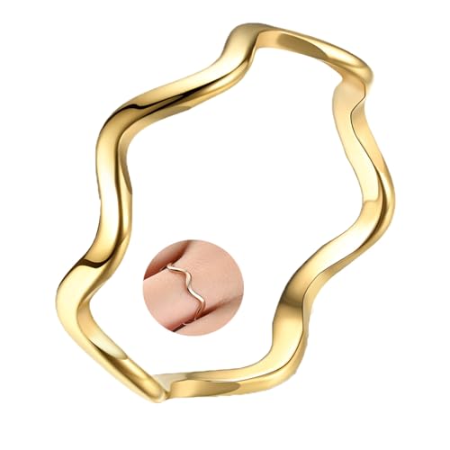 MAGIIE Schmuck Ring für Damen Frauen,2mm Ring Damen Gold aus Edelstahl,Gold Unregelmäßig geformte Ringe Damen,Schmal Ringe Vorsteckring Schlicht Ring (Gold, 54) von MAGIIE