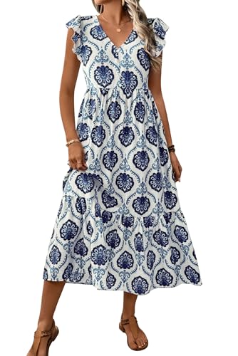 MAGIMODAC Damen Sommerkleid Boho V-Ausschnitt Maxikleid Lang Hohe Taille A-Linie Mit Kurzen Ärmeln Freizeitkleid Tunika Urlaub Casual Geblümtes Kleider Blau M MAGIMODAC Damen Sommerkleid Boho V-Ausschnitt Maxikleid Lang Hohe Taille A-Linie Mit Kurzen Ärmeln Freizeitkleid Tunika Urlaub Casual Geblümtes Kleider Blau M von MAGIMODAC