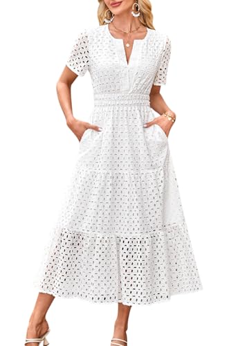 MAGIMODAC Sommerkleid A Linie Damen Lang Kurzarm V Ausschnitt Midikleid Maxikleid Freizeitkleid Baumwolle Kleider Strandkleid mit Taschen Weiß L MAGIMODAC Sommerkleid A Linie Damen Lang Kurzarm V Ausschnitt Midikleid Maxikleid Freizeitkleid Baumwolle Kleider Strandkleid mit Taschen Weiß L von MAGIMODAC