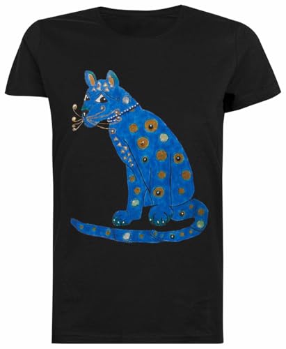 Blaue Katze Weibliches Schwarzes T-Shirt Für Damen, Kurzärmeliges T-Shirt von MAGITONE