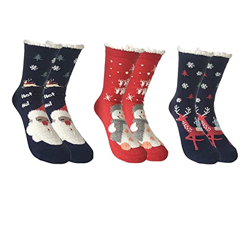 MAKFORT 3 Paar Weihnachtssocken Damen Winter Warme Mädchen Weihnachtssocken Rentier Schneeflocke Socken Für Frauen von MAKFORT