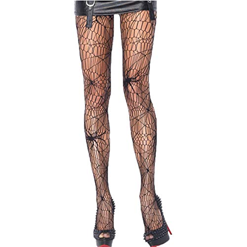 MAKFORT Netzstrumpfhose Schwarz Spinne Strümpfe Spitze Strumpfhosen Halloween Kostüm Damen Sexy Net Strümpfe Halloween Fishnet Tights von MAKFORT