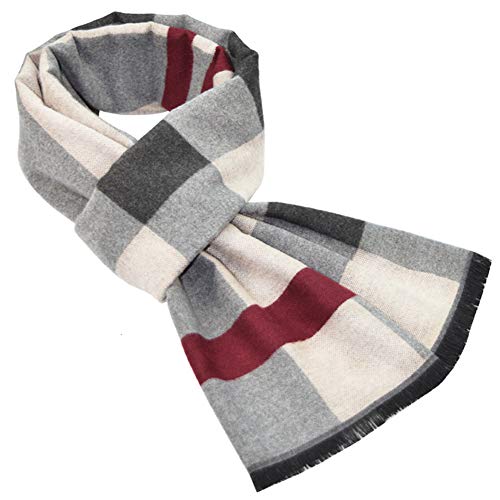 MAKFORT Schal Herren Langer Herrenschal Grau und Rot Business Männerschal Winter Warme Plaid Schal Für Herren 180 * 32 CM von MAKFORT