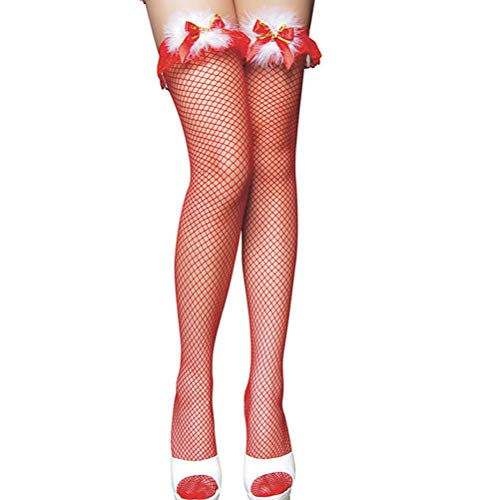 MAKFORT Weihnachten Netzstrumpfhose Schwarz Rot Spitze Strumpfhosen Sexy Strümpfe Overknee Socken Für Weihnachten Kostüm Fishnet Tights von MAKFORT