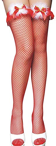 MAKFORT Weihnachten Netzstrumpfhose Schwarz Rot Thigh High Spitze Strumpfhosen Sexy Strümpfe Overknee Socken Für Weihnachten Kostüm Fishnet Tights von MAKFORT