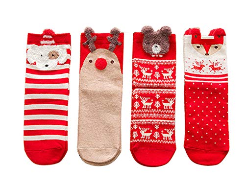 MAKFORT Weihnachtssocken Damen Baumwolle Winter Warm Weihnachten Socken Lustige Socken Damen Tier Muster Niedlich Socken Weihnachtsgeschenke 4 Paar von MAKFORT