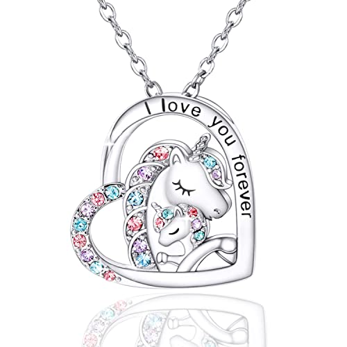 MAKOBLESSMOMO Einhorn Herz Halskette für Mädchen, I Love You Forever Einhorn Schmuck Geschenke für Mädchen Mütter Tochter Enkelin Nichte von MAKOBLESSMOMO