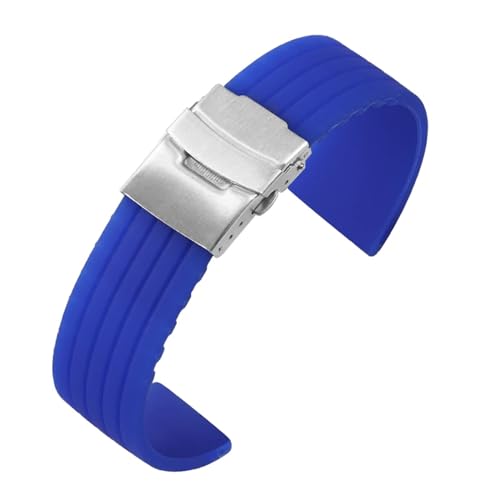 MAMA'S PEARL 18mm 20mm 22mm 24mm Silikon Uhrenarmbänder Passend For Huawei Watch GT3/GT4/2 Passend For Fossil Uhrenarmband Gummi Herren Damen Universal Sport Band (Color : Blue, Size : 18MM_SILVER B von MAMA'S PEARL