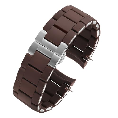 MAMA'S PEARL Silikon-Uhrenarmband For Herren Und Damen, Passend For Armani Ar5920 5919 5859 5867, Weißes Gummibeschichtetes Stahlarmband, Zubehör, 20 Mm, 23 Mm (Color : Brown-Silver, Size : 23mm) von MAMA'S PEARL