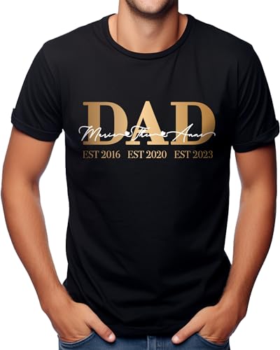 MAMAHUHU Dad T-Shirt Herren Weiß mit Kindernamen, Männer Tshirt Weiss Personalisiert 2 3 Kinder Name 2023 2022 Oberteil Spruch Bester Super Papa Weihnachten Kleidung Bio Baumwolle, Einheitsgröße von MAMAHUHU