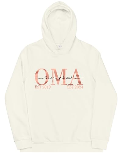 Oma Pullover Pulli mit Enkel Enkelin Kinder Namen, Damen Hoodie Kapuze 2 3 Kindernamen der Enkelkinder Kapuzenpullover Sweatshirt für Frauen Geschenk zum Geburtstag Weihnachten Muttertag Bio Baumwolle von MAMAHUHU