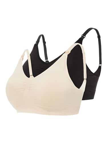 MAMALICIOUS Damen Mlilja Feed Me Bra Nf 2-p A. Noos, Black/Pack:mellow Buff, L-XL von MAMALICIOUS