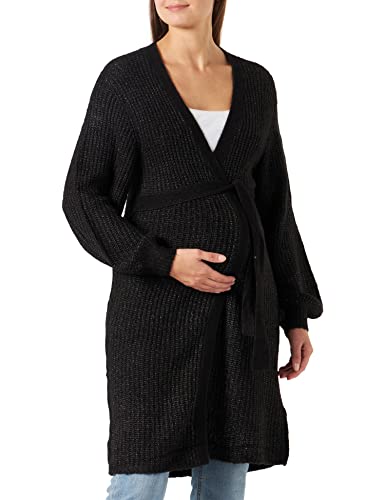 MAMALICIOUS Damen Mllinn L/S Long Knit Cardigan, Black/Aop:melange, S von MAMALICIOUS