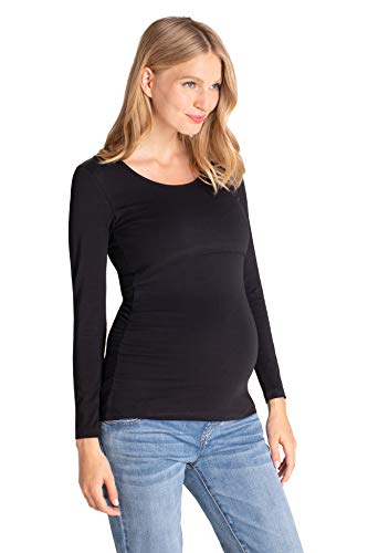 MAMARELLA Stillshirt aus Bio-Baumwolle schwarz Langarm, Umstands-Langarmshirt mit Stillfunktion für Schwangerschaft & Stillzeit, Doppellagiges Design für einfaches Stillen, weich & pflegeleicht (XS) von MAMARELLA