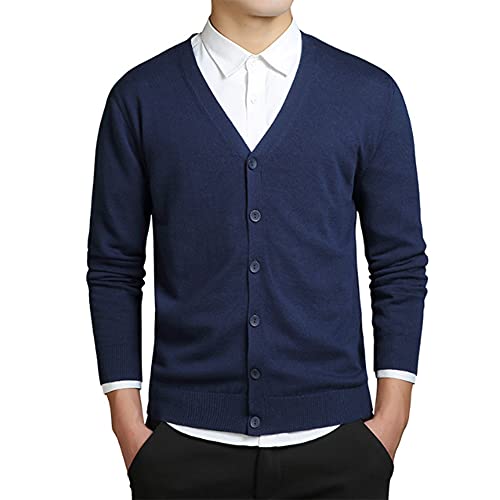 MANBOZIXi Herren Strickjacke mit Knöpfen V-Ausschnitt Strick Cardigan, Blau 2XL von MANBOZIXi