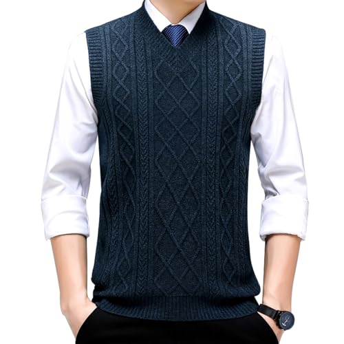 MANBOZIXi Strickeweste für Herren Wolle Jacquard Pullover, V-Ausschnitt Herren Pullunder, Blau M von MANBOZIXi