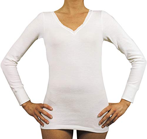 MANIFATTURA BERNINA Velan 40202 (Größe 4) - Thermo Langarmshirt Unterhemd für Frauen mit V-Ausschnitt aus Wolle und Baumwolle von MANIFATTURA BERNINA