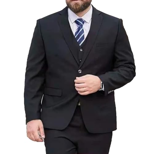 MANYUBEI Herren Anzüge, 3-teilig Smoking Jacke Extra Groß Lockere Version Business Casual Hochzeits Blazer Kleid Bankett Gastgeber Formelle Jacke, Dicke Herrenbekleidung,4XL,Black von MANYUBEI