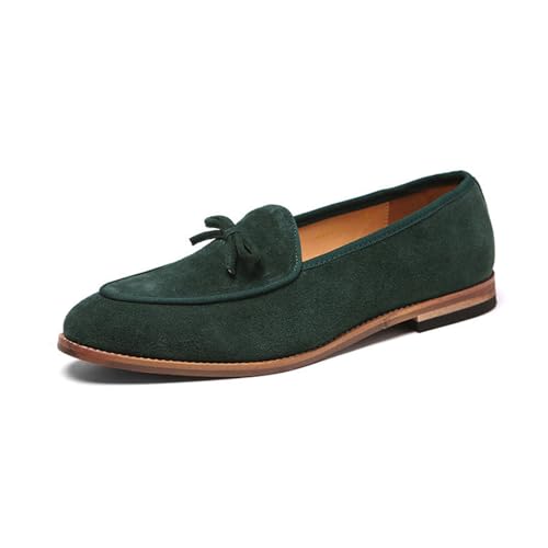 MANYUBEI Herren Lederschuhe, Große Slip-on Loafer, Business Freizeitschuhe Gefrostetes Echtleder Niedrige Spitzen Spitze Zehen Büroarbeit Bequeme, Atmungsaktive Herrenschuhe, 39 EU,Green von MANYUBEI