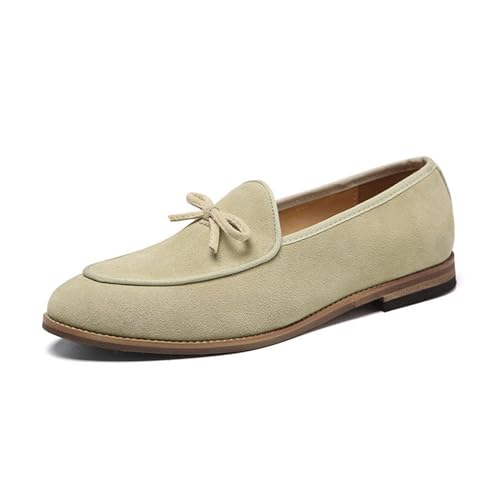 MANYUBEI Herren Lederschuhe, Große Slip-on Loafer, Business Freizeitschuhe Gefrostetes Echtleder Niedrige Spitzen Spitze Zehen Büroarbeit Bequeme, Atmungsaktive Herrenschuhe, 43 EU,Beige von MANYUBEI