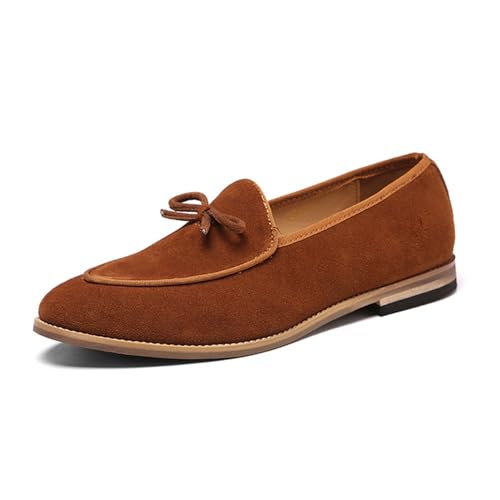 MANYUBEI Herren Lederschuhe, Große Slip-on Loafer, Business Freizeitschuhe Gefrostetes Echtleder Niedrige Spitzen Spitze Zehen Büroarbeit Bequeme, Atmungsaktive Herrenschuhe, 45 EU,Yellow von MANYUBEI