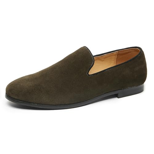 MANYUBEI Herren-Lederschuhe, Große Slip-on Loafer Business Freizeitschuhe Mattiert Niedrige Spitze Spitze Zehen Büroarbeit Bequeme, Atmungsaktive Herrenschuhe, 45 EU, Khaki von MANYUBEI