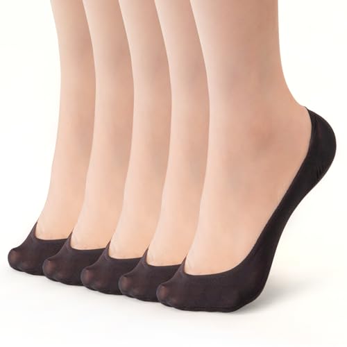 MANZI 5 Paar Füßlinge Damen Unsichtbar Nylon Söckchen Atmungsaktiv Sneaker Socken mit Rutschfest Silikon Schwarz 34-37 von MANZI