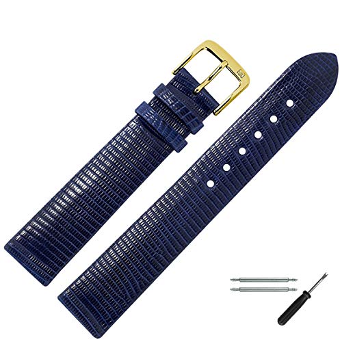 MARBURGER Uhrenarmband 12mm Leder Blau Gold Eidechse Prägung - Montage Set 8331251000220 von MARBURGER