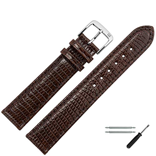 MARBURGER Uhrenarmband 12mm Leder Braun Silber Eidechse Prägung Mit Naht - Montage Set 8091231000120 von MARBURGER