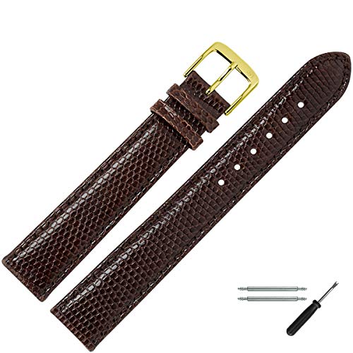 MARBURGER Uhrenarmband 12mm Leder Braun Gold XL Eidechse Prägung Mit Naht - Montage Set 8081231000220 von MARBURGER