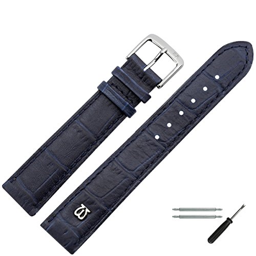 MARBURGER Uhrenarmband 14mm Leder Blau Silber Alligator Prägung Mit Naht - Montage Set 5281450000120 von MARBURGER