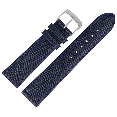 MARBURGER Uhrenarmband 14mm Leder Blau Silber Eidechse Prägung Mit Naht - Montage Set 8091451000120 von MARBURGER