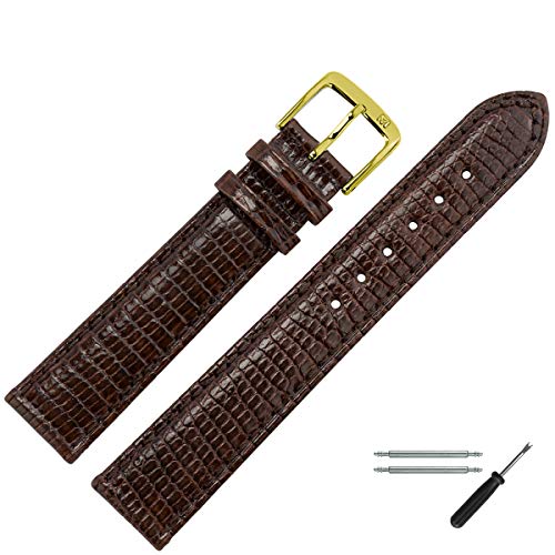 MARBURGER Uhrenarmband 14mm Leder Braun Gold Eidechse Prägung Mit Naht - Montage Set 8091431000220 von MARBURGER