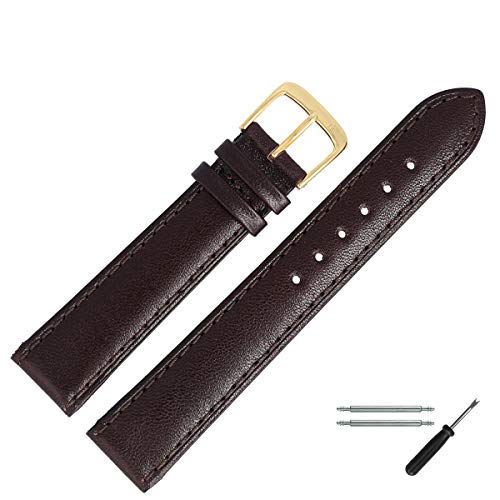 MARBURGER Uhrenarmband 14mm Leder Braun Gold Glatt Mit Naht - Montage Set 8071431000220 von MARBURGER