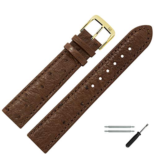 MARBURGER Uhrenarmband 14mm Leder Braun Gold Strauß Prägung Mit Naht - Montage Set 8101431000220 von MARBURGER