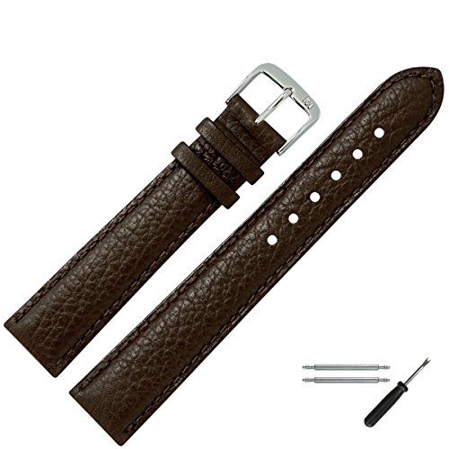 MARBURGER Uhrenarmband 16mm Leder Braun Silber Buffalo Prägung Mit Naht - Montage Set 7601631000120 von MARBURGER