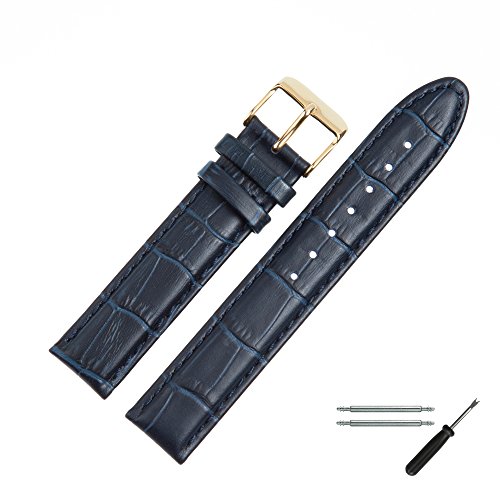 MARBURGER Uhrenarmband 18mm Leder Blau Gold Alligator Prägung Mit Naht - Montage Set 1391850000220 von MARBURGER