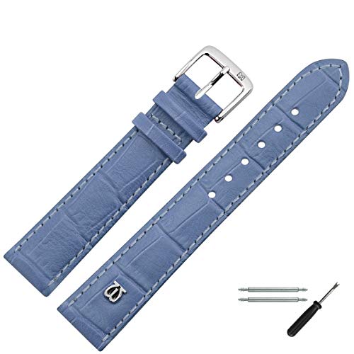 MARBURGER Uhrenarmband 18mm Leder Blau Silber Alligator Prägung Mit Naht - Montage Set 5281853000120 von MARBURGER