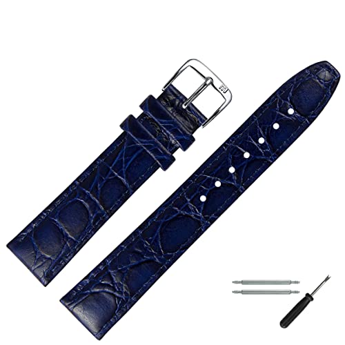 MARBURGER Uhrenarmband 18mm Leder Blau Silber Kroko (Caiman) Prägung Mit Naht - Montage Set 5291850000120 von MARBURGER