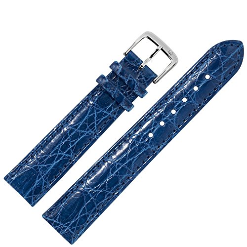 MARBURGER Uhrenarmband 18mm Leder Blau Silber Kroko Prägung Mit Naht - Montage Set 8131850000120 von MARBURGER