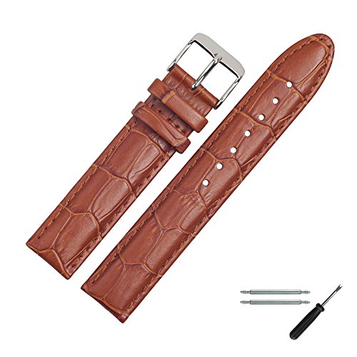 MARBURGER Uhrenarmband 18mm Leder Braun Silber Alligator Prägung Mit Naht - Montage Set 1391834000120 von MARBURGER