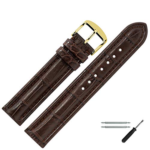 MARBURGER Uhrenarmband 18mm Leder Braun Gold Alligator (Lousiana) Prägung Mit Naht - Montage Set 8321831000220 von MARBURGER