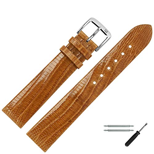 MARBURGER Uhrenarmband 18mm Leder Braun Silber Eidechse (Teju) Prägung - Montage Set 8351834000120 von MARBURGER