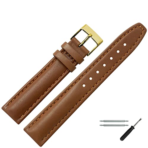 MARBURGER Uhrenarmband 18mm Leder Braun Gold Glatt Mit Naht - Montage Set 2891834000220 von MARBURGER