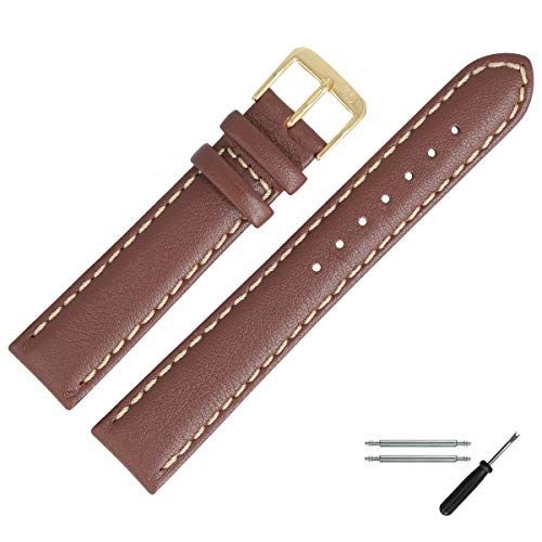 MARBURGER Uhrenarmband 18mm Leder Braun Gold Glatt Mit Naht - Montage Set 8061832000220 von MARBURGER