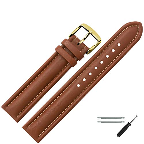 MARBURGER Uhrenarmband 18mm Leder Braun Gold Glatt Mit Naht - Montage Set 8291832000220 von MARBURGER