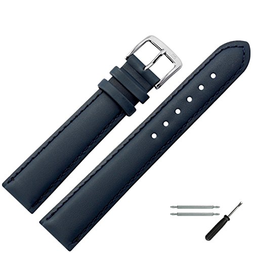 MARBURGER Uhrenarmband 20mm Leder Blau Silber Glatt Mit Naht - Montage Set 7942051000120 von MARBURGER